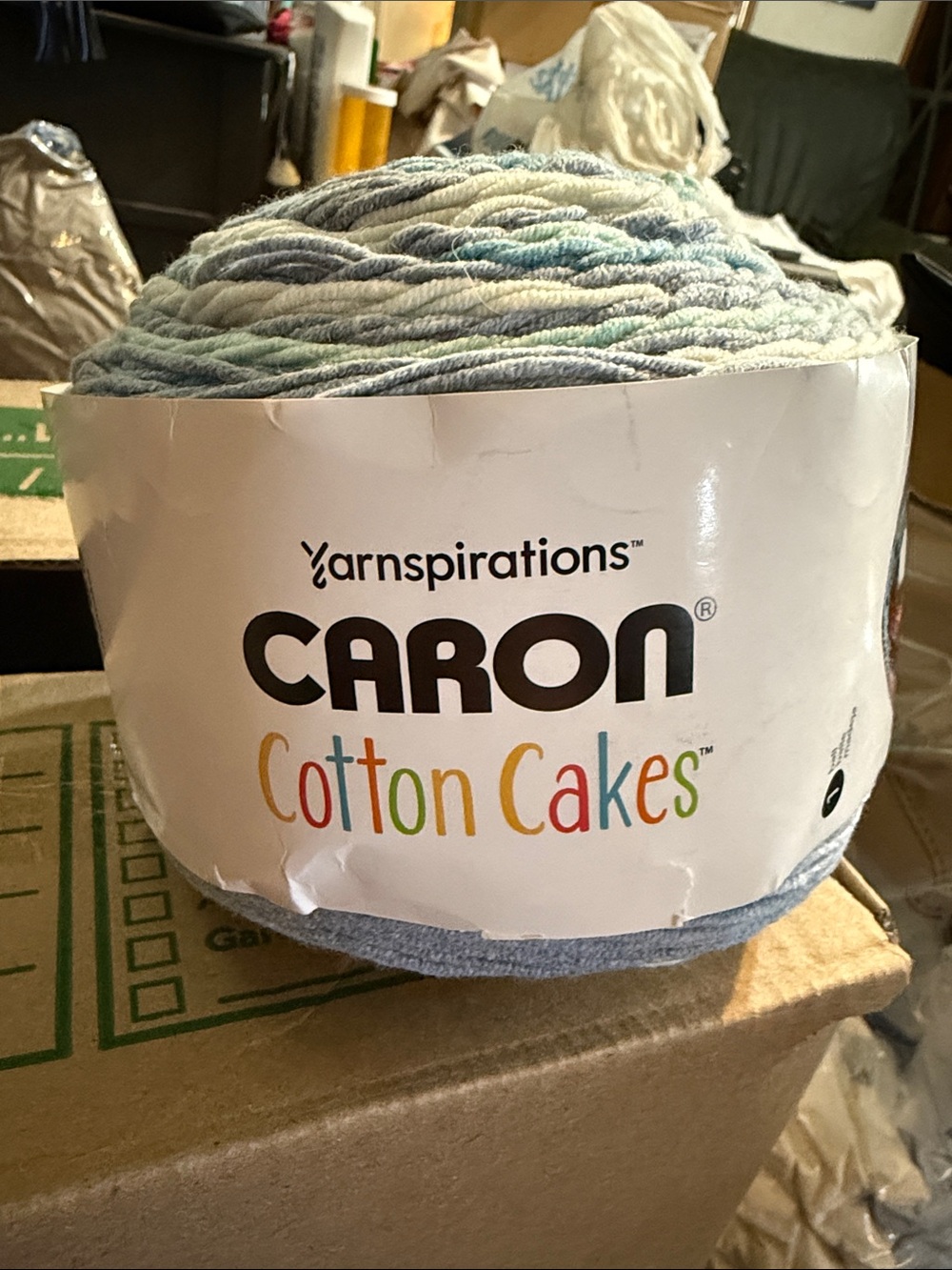 Caron Cotton Cakes Multicolor Cotton Yarn - Soft Pastel Blues & Cream
